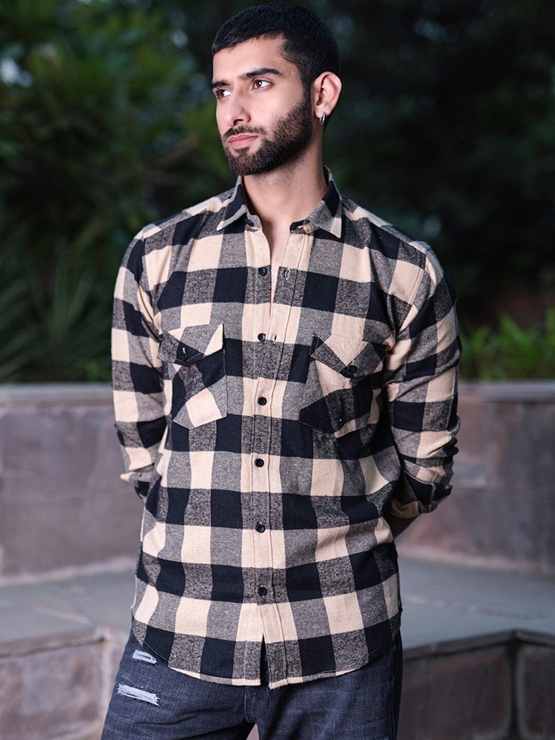 

Tistabene New Buffalo Checks Spread Collar Cotton Casual Shirt, Beige