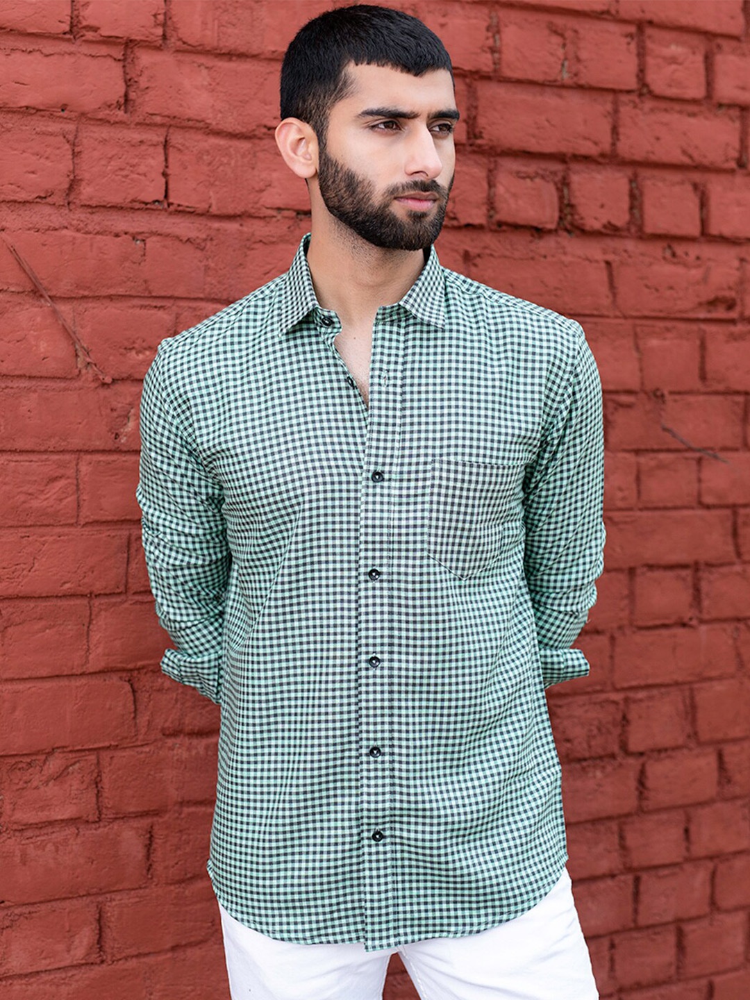 

Tistabene New Fit Micro Checked Cotton Casual Shirt, Green