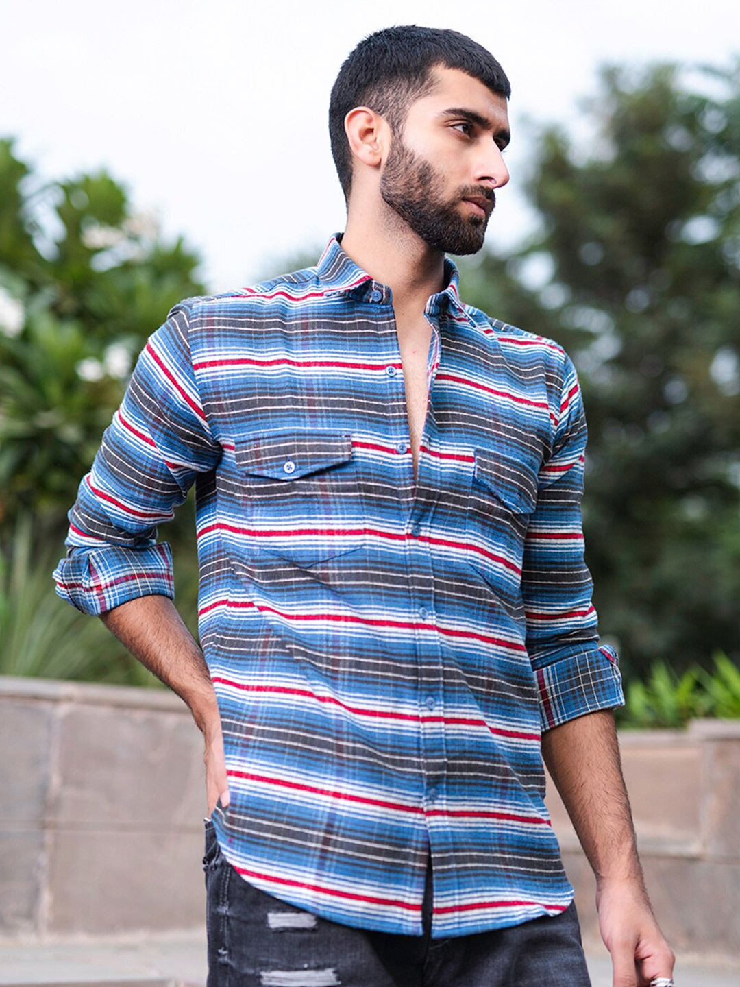 

Tistabene New Horizontal Stripes Cotton Casual Shirt, Blue