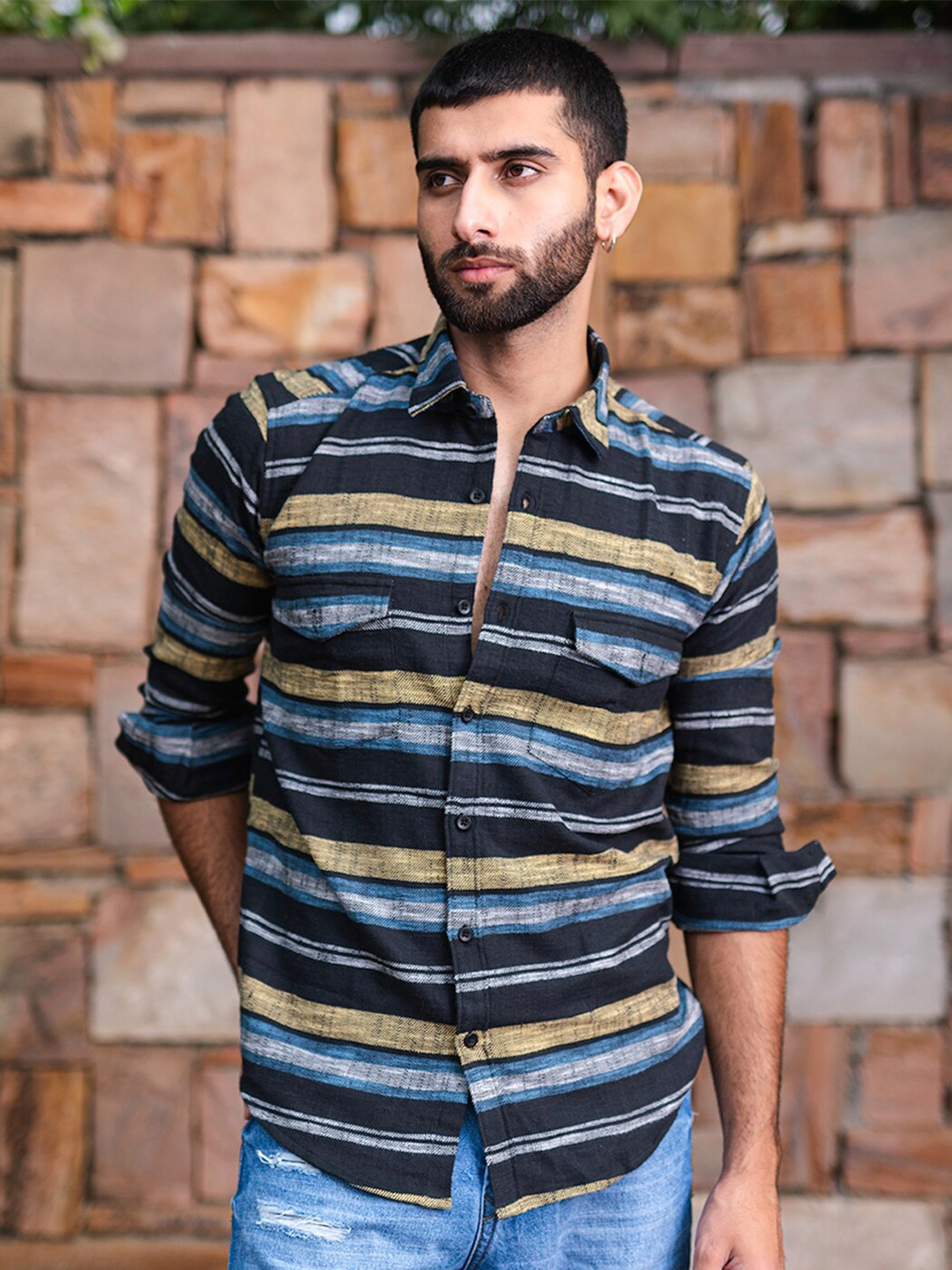 

Tistabene Horizontal Striped New Regular Fit Cotton Casual Shirt, Blue