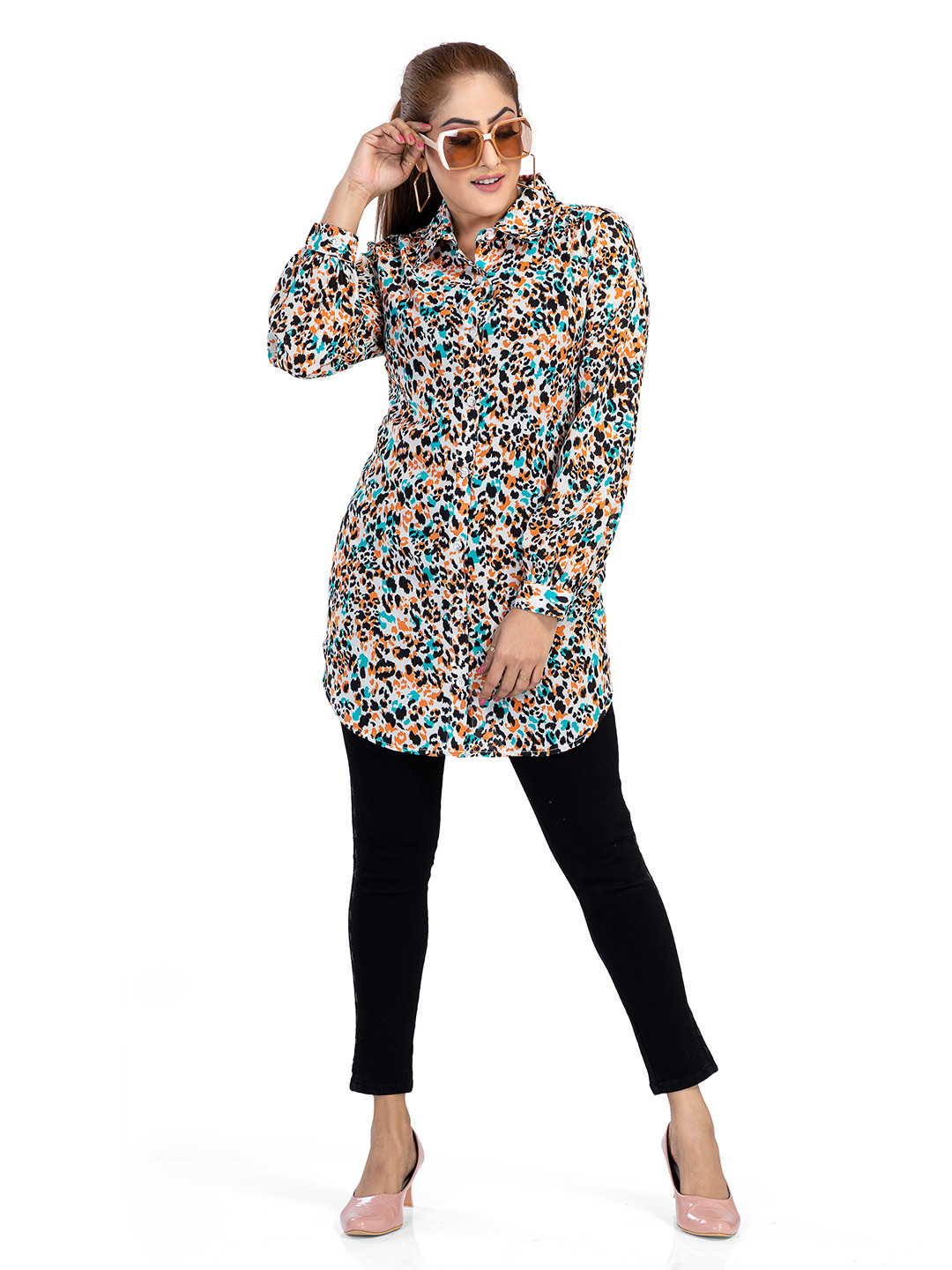 

Nino Bambino Comfort Animal Skin Printed Longline Casual Shirt, White