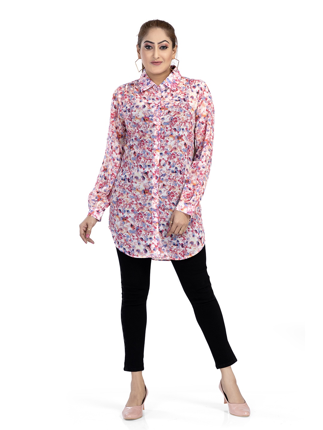 

Nino Bambino Comfort Floral Printed Longline Casual Shirt, White