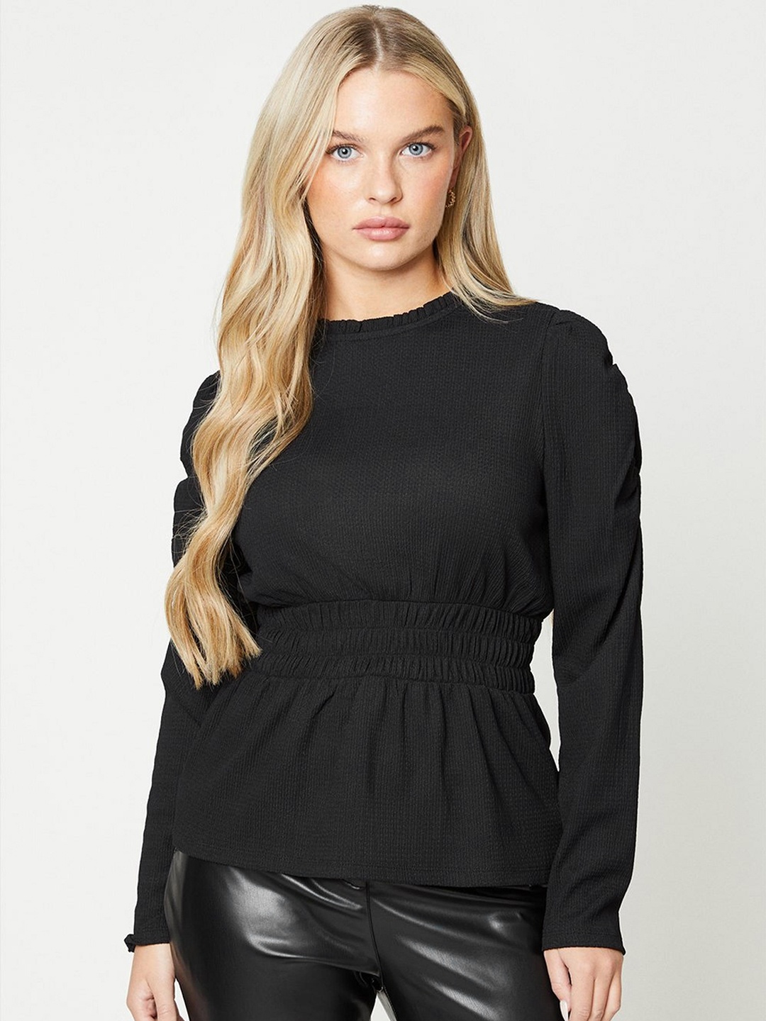 

DOROTHY PERKINS Petite Smocked Cinched Waist Top, Black