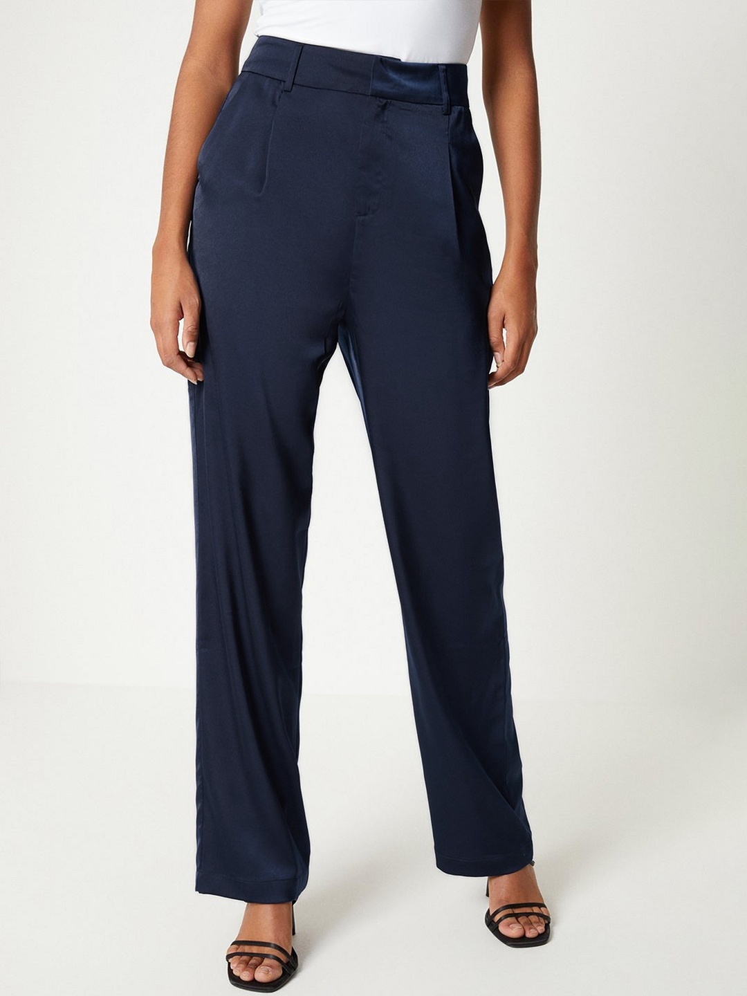 DOROTHY PERKINS Women Satin High Waist Straight Leg Trouser, Blue