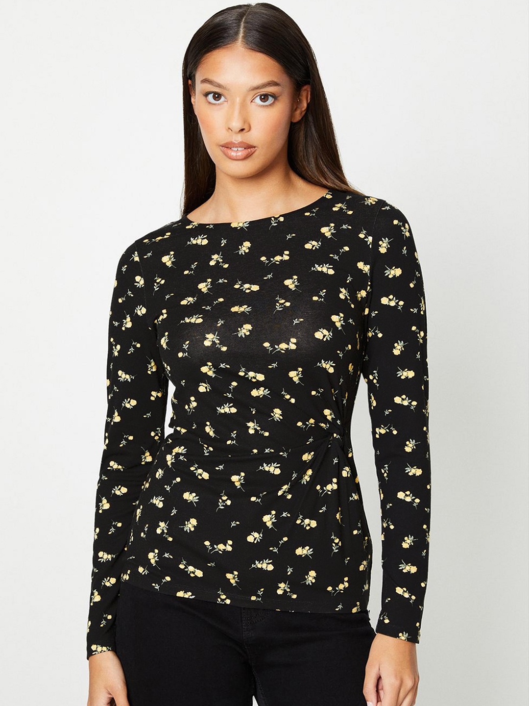 

DOROTHY PERKINS Floral Print Knot Detail Top, Black