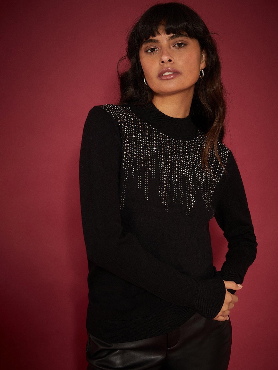

DOROTHY PERKINS Women Embellished Pullover, Black