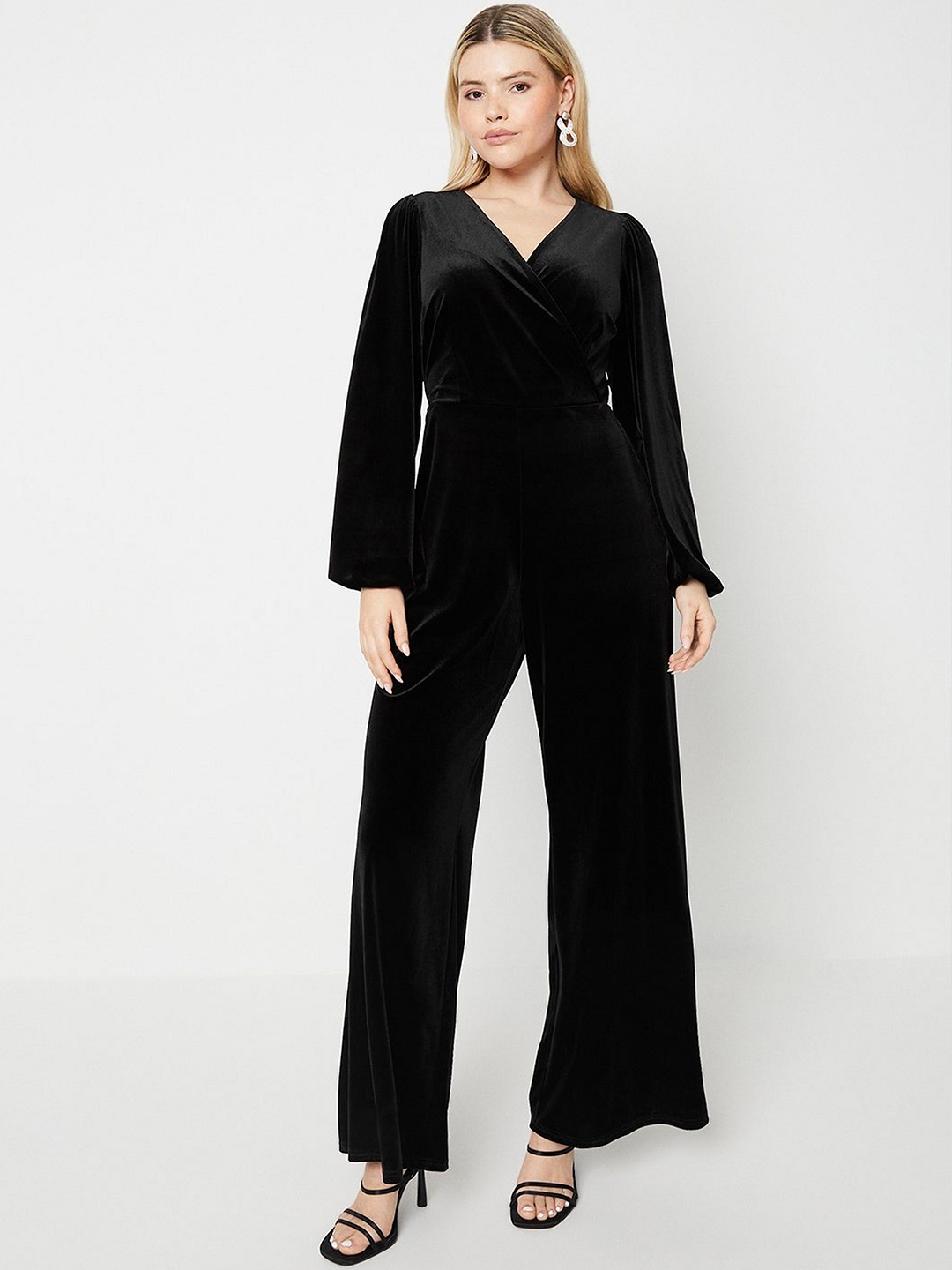 

DOROTHY PERKINS Velvet Wrap Basic Jumpsuit, Black