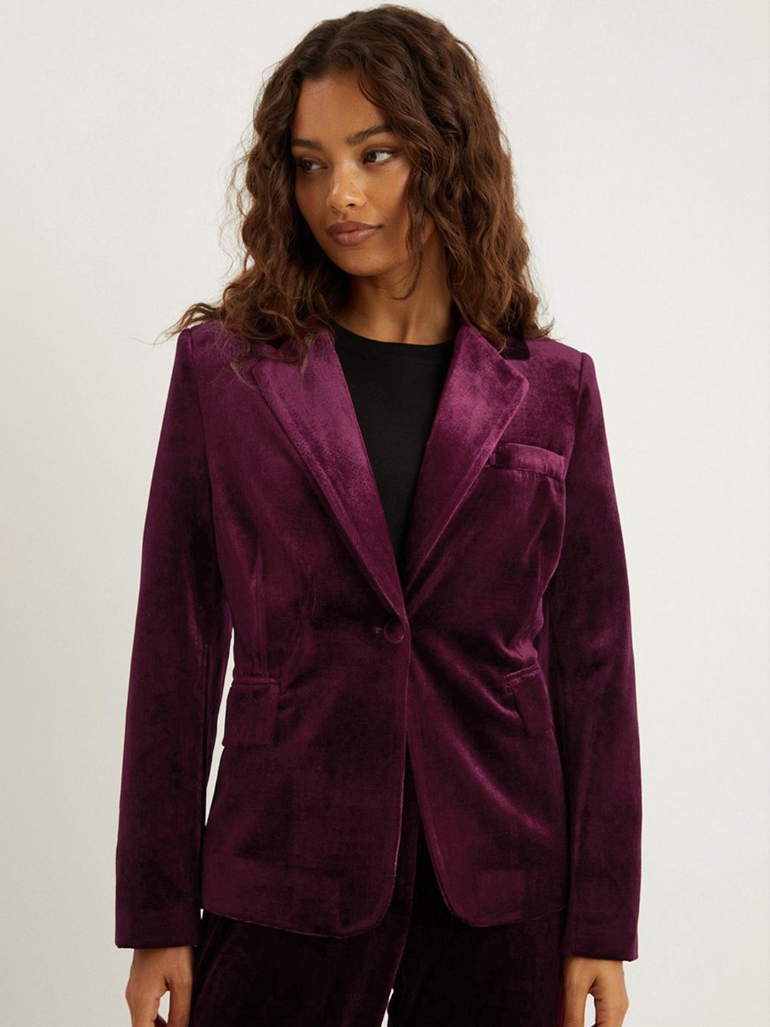 DOROTHY PERKINS Petite Velvet Single Breasted Blazer, Burgundy