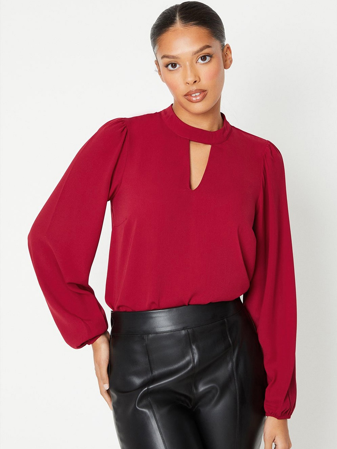 

DOROTHY PERKINS Keyhole Neck Bishop Sleeves Top, Red