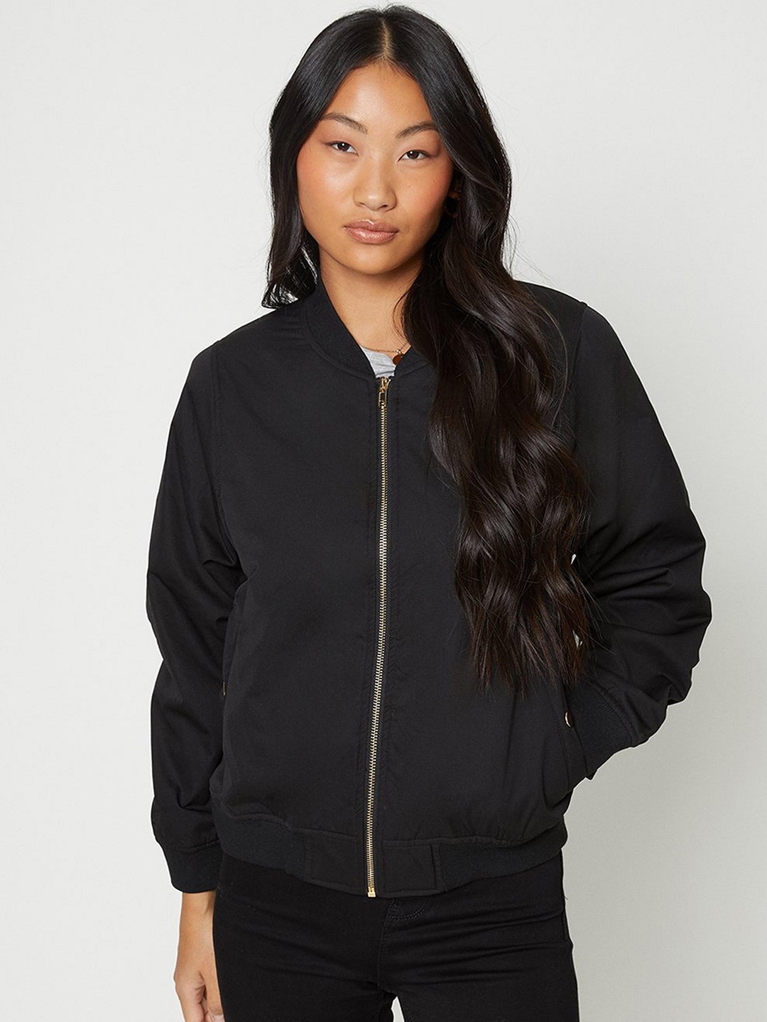 

DOROTHY PERKINS Petite Shoulder Padded Bomber Jacket, Black