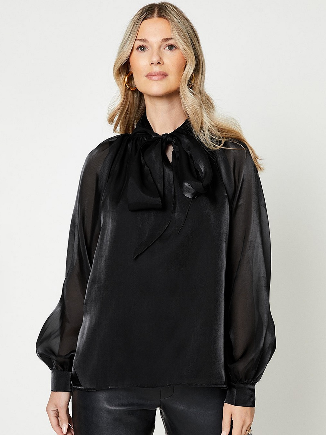 DOROTHY PERKINS Organza Tie-Up Neck Top, Black