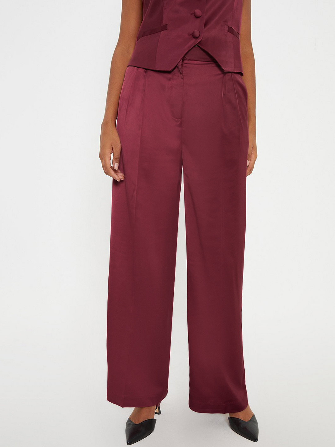 

DOROTHY PERKINS Women Satin Wide Leg Trousers, Magenta