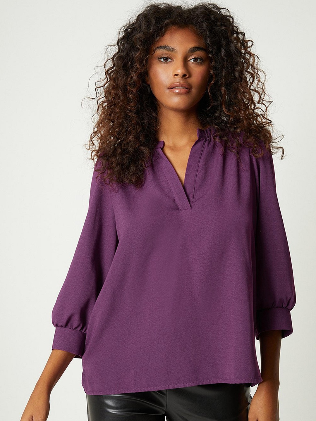 

DOROTHY PERKINS Mandarin Collar Puff Sleeve Top, Purple