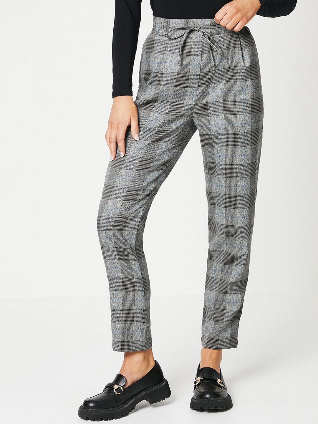 

DOROTHY PERKINS Women Checked Crop Trousers, Grey