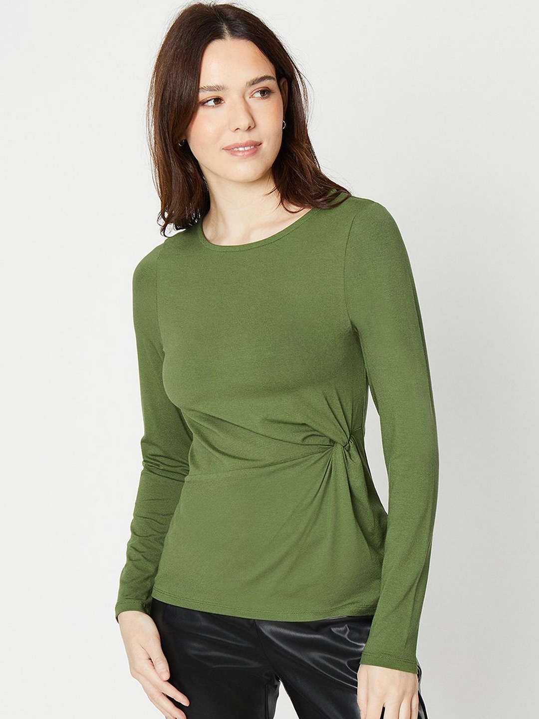 

DOROTHY PERKINS Knot Detail Long Sleeve Top, Olive