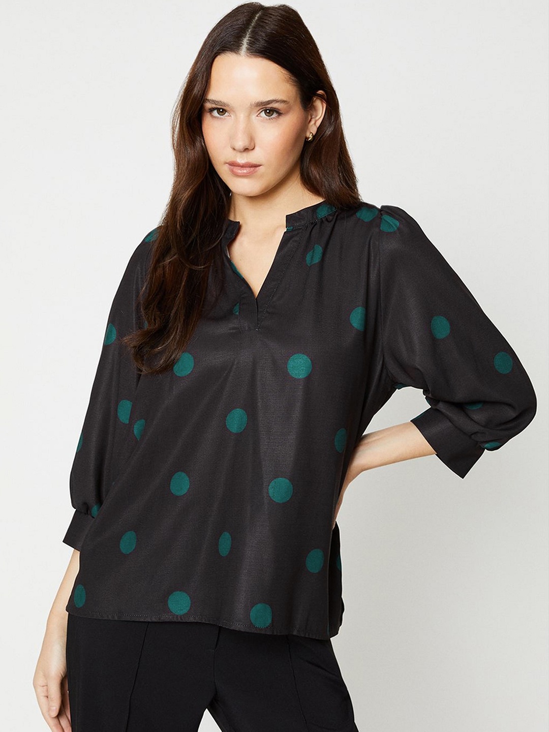 

DOROTHY PERKINS Polka Dots Print Top, Black