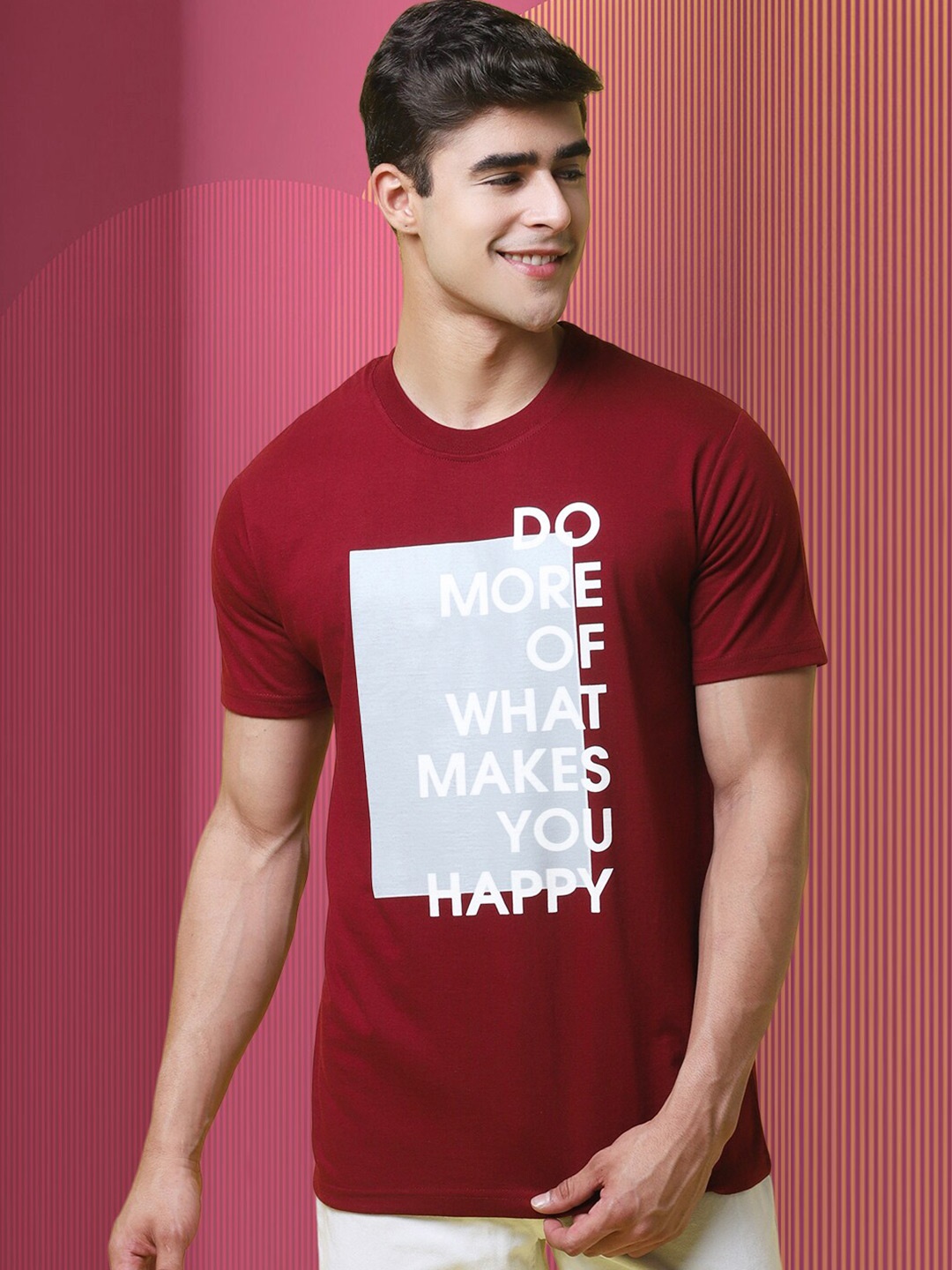 

Tee Projekt Typography Printed Cotton Regular Fit T-shirt, Maroon