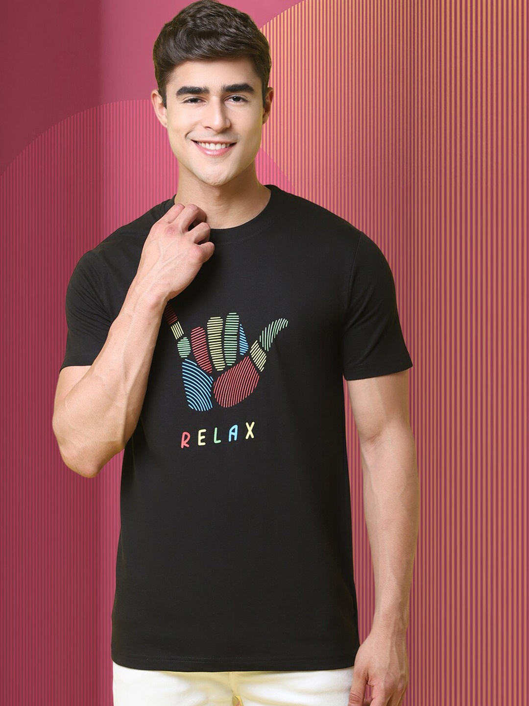 

Tee Projekt Graphic Printed Cotton Regular Fit T-shirt, Black