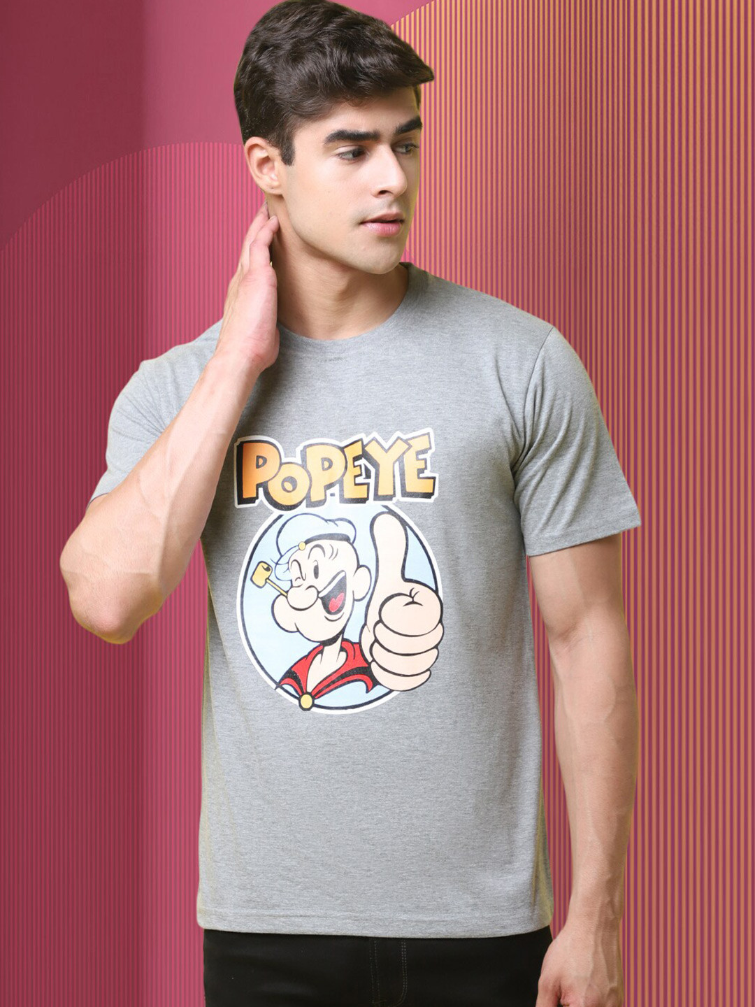 

Tee Projekt Popeye Printed Cotton T-Shirt, Grey