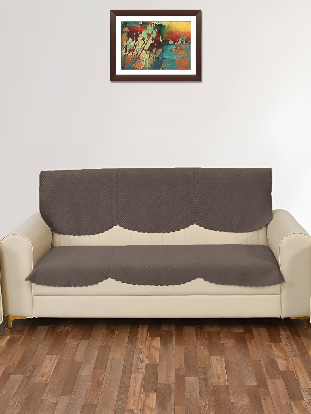 

Sparrow world Brown 2 Pieces Quilted Velvet 3 Seater Sofa Cover