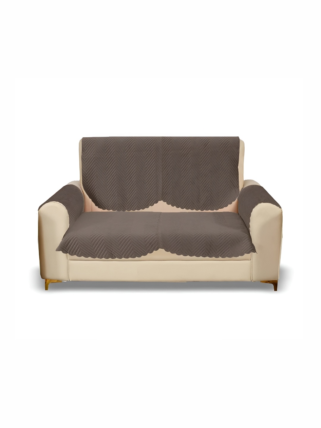 

Sparrow world Brown 4 Pieces Quilted Velvet 2 Seater Sofa Covers With Arms