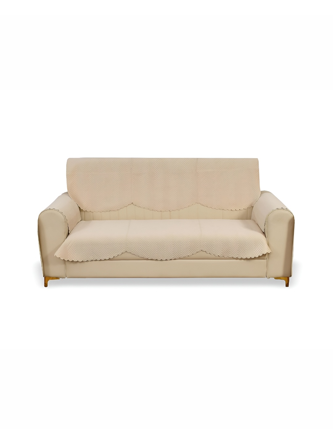 

Sparrow world Beige 4 Pieces Quilted Velvet 3 Seater Sofa Covers With Arms
