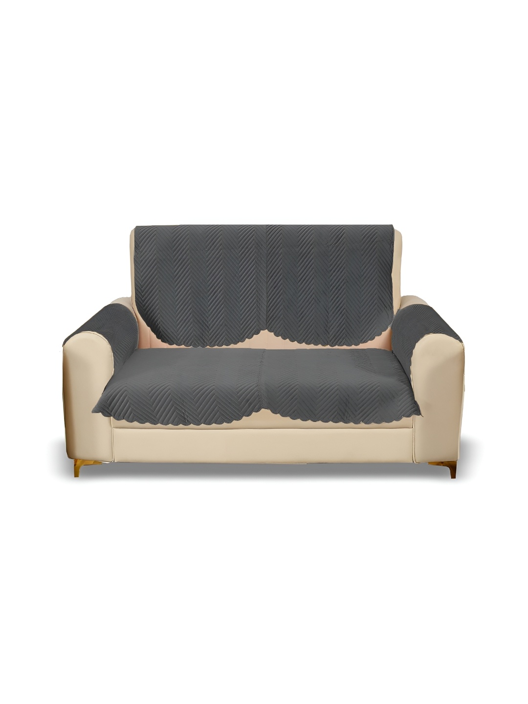 

Sparrow world Grey 4 Pieces Quilted Velvet 2 Seater Sofa Covers With Arms