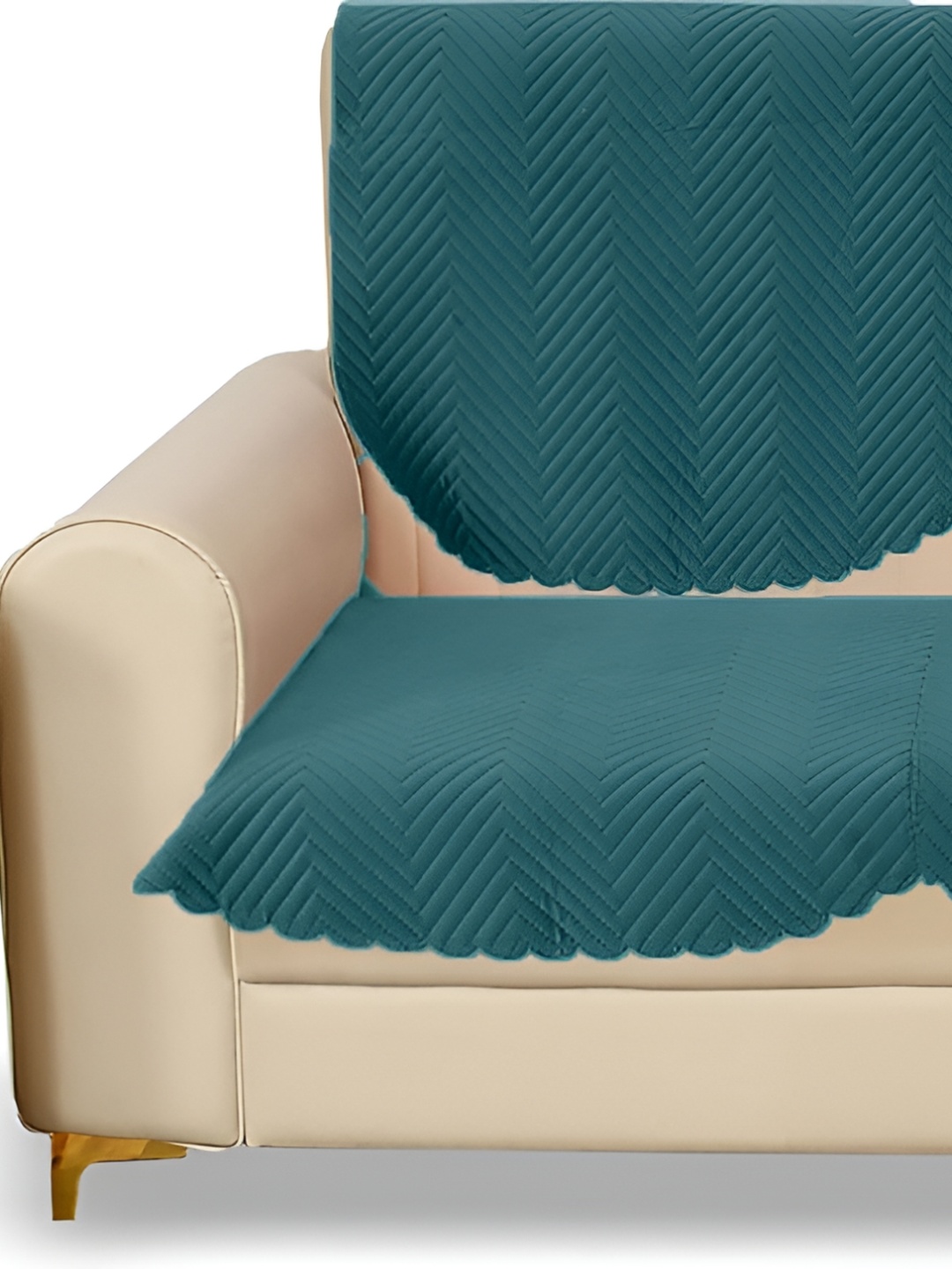 

Sparrow world Teal Green 2 Pieces Velvet Quilted 2 Seater Sofa Cover Without Arms