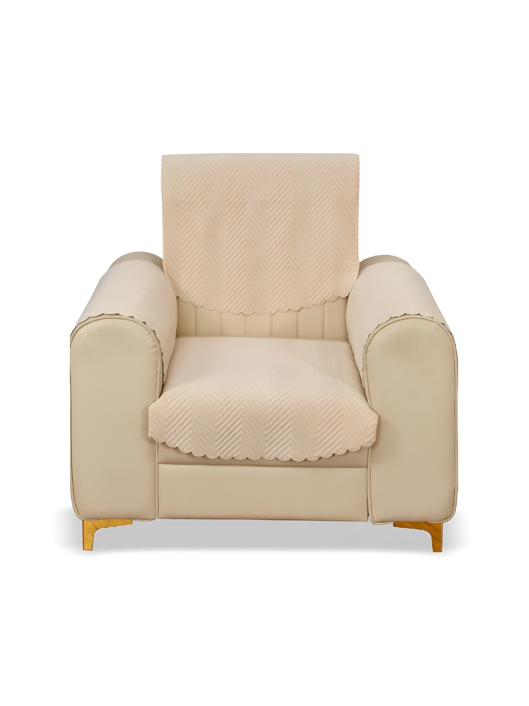 

Sparrow world Beige 4 Pieces Quilted Velvet 1 Seater Sofa Covers With Arms
