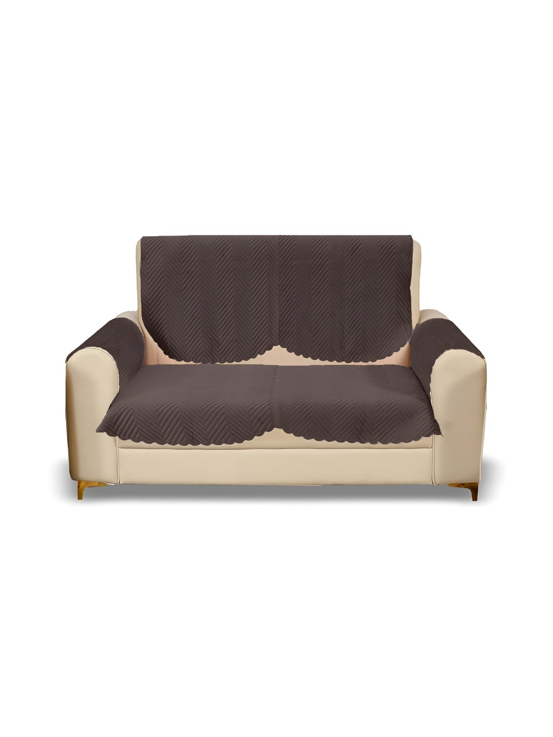 

Sparrow world Coffee Brown 4 Pieces Quilted Velvet 2 Seater Sofa Covers With Arms