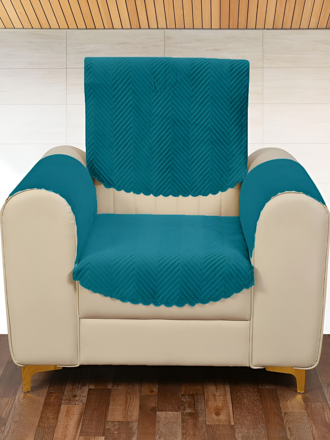 

Sparrow world Turquoise Blue Velvet 4 Piece 1 Seater Sofa Cover With Arms