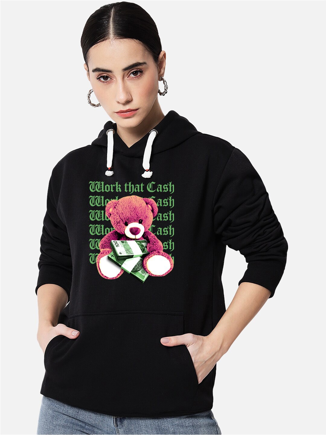 

FFLIRTYGO Graphic Printed Hooded Fleece Pullover, Black