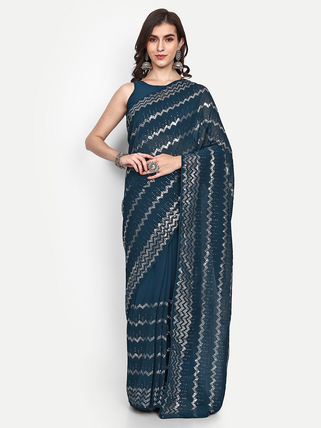 

Civamee Embellished Sequinned Saree, Teal