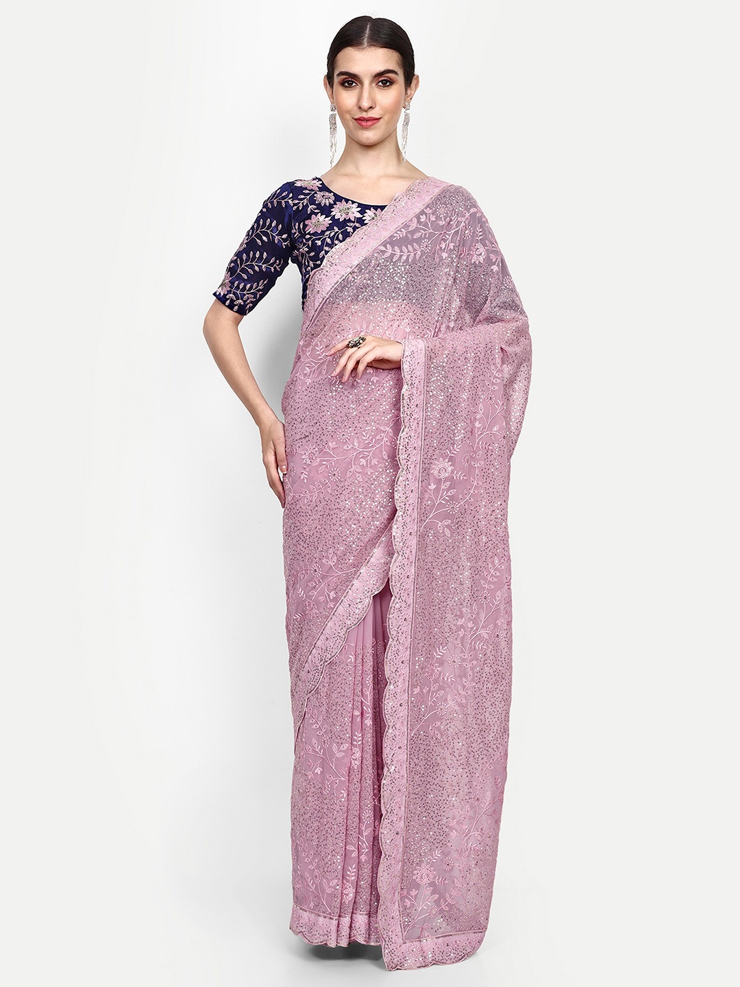 

Civamee Floral Embroidered Sequined Saree, Pink