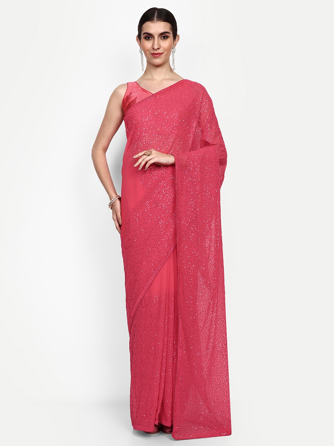 

Civamee Embellished Sequinned Georgette Saree, Pink