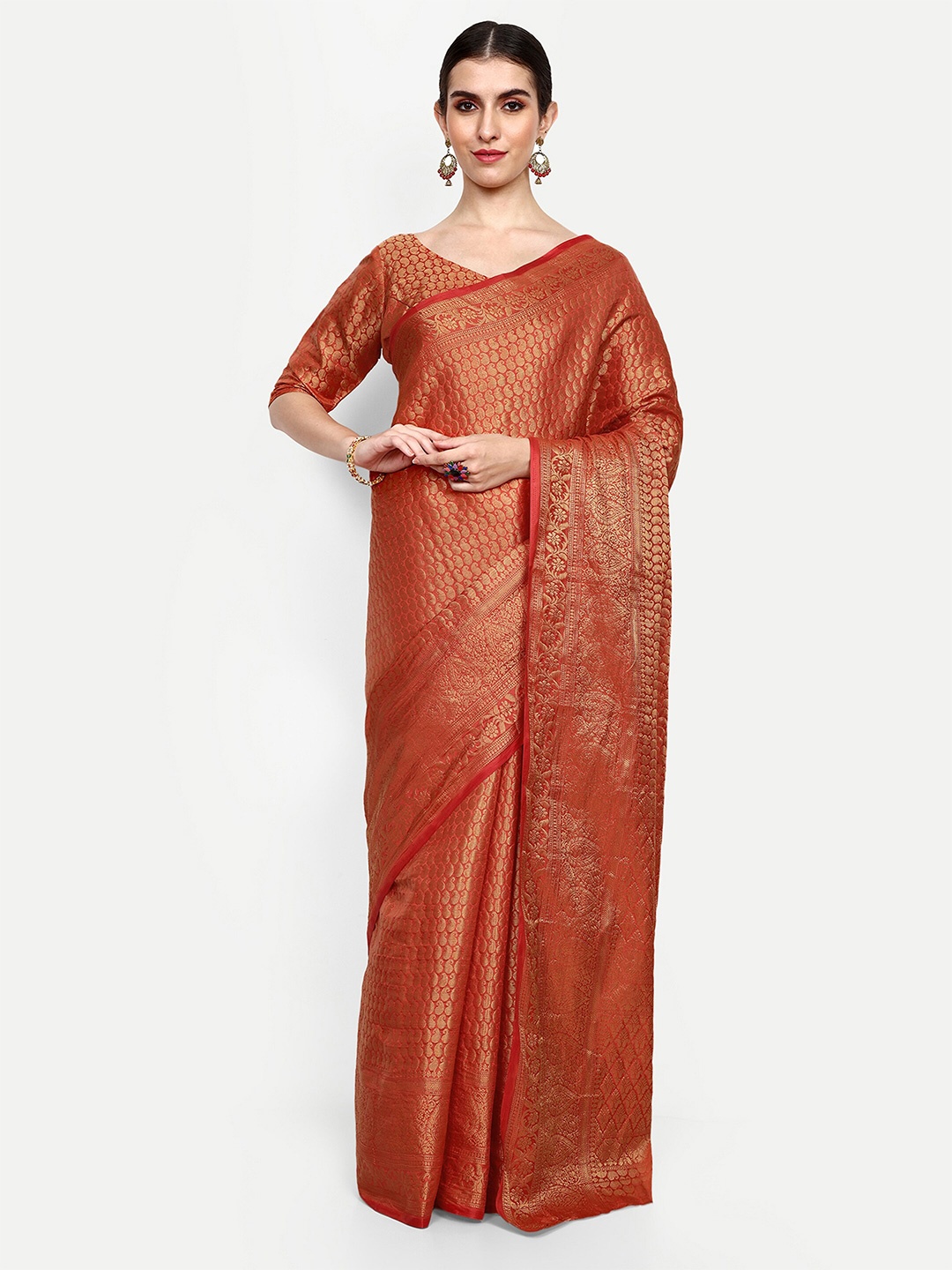 

Civamee Paisley Woven Design Silk Kanjeevaram Saree, Red