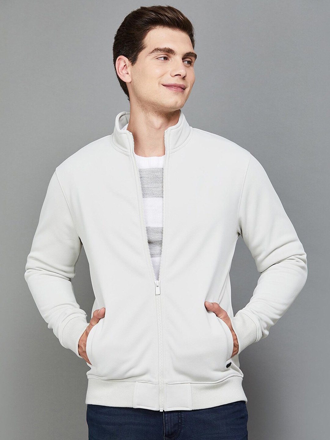 

Fame Forever by Lifestyle Lightweight Mock Collar Sporty Jacket, Grey