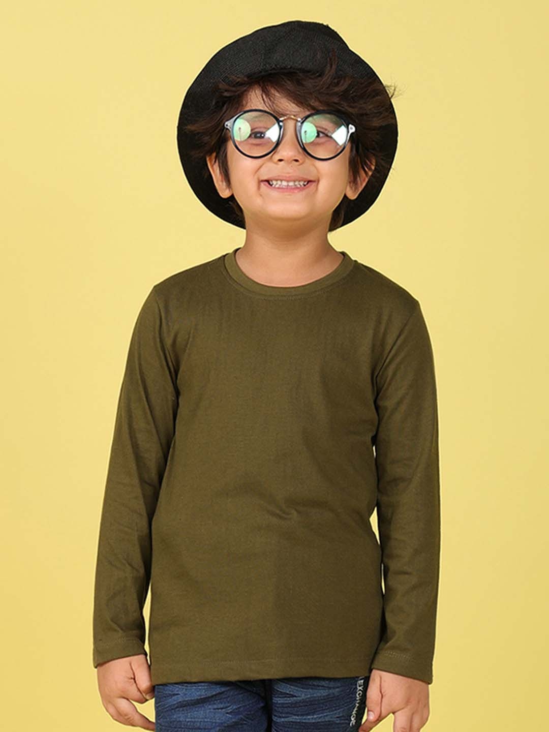 

NUSYL Boys Round Neck Cotton Casual T-shirt, Olive