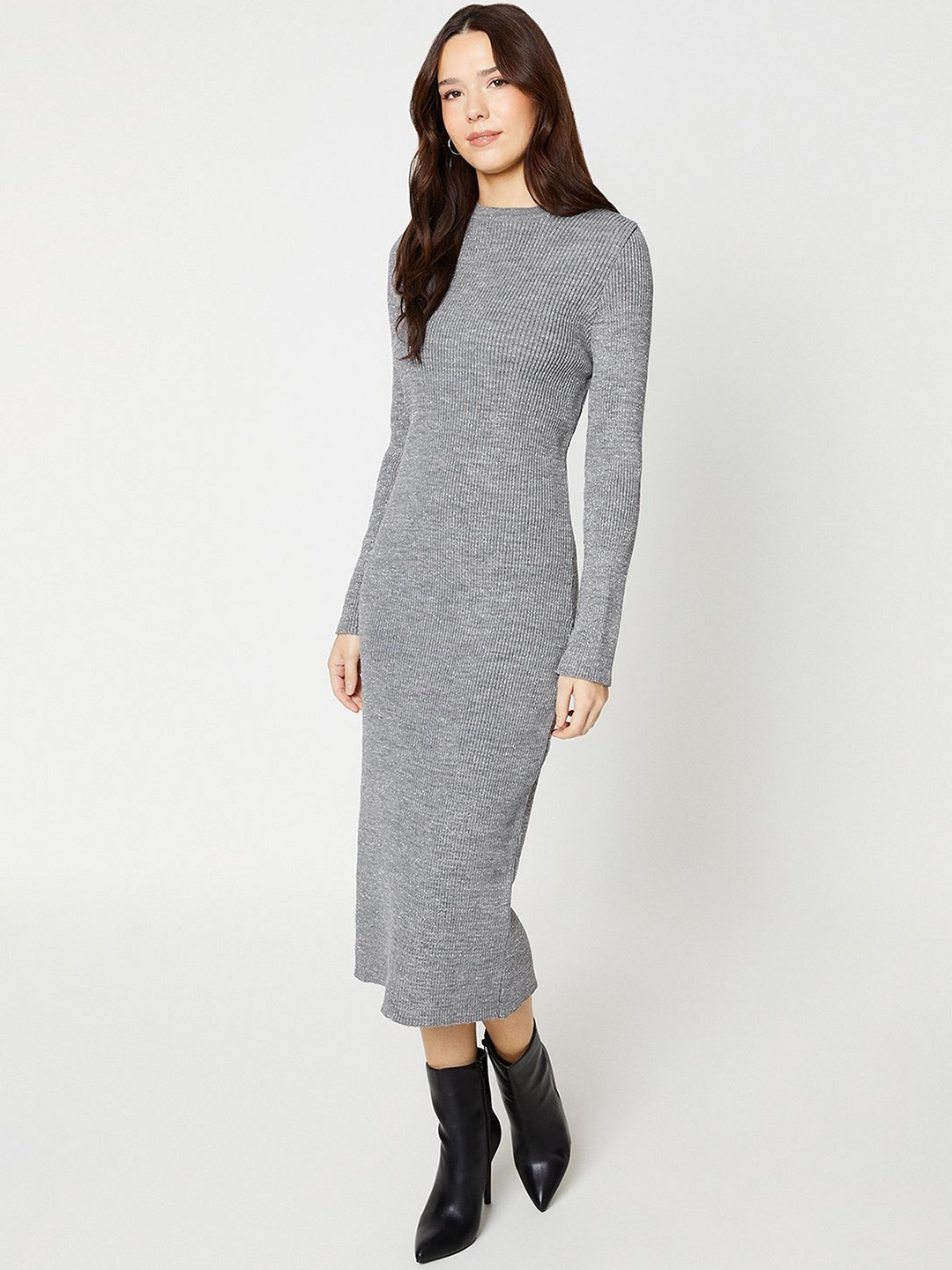 

DOROTHY PERKINS Ribbed Bodycon Midi Dress, Grey