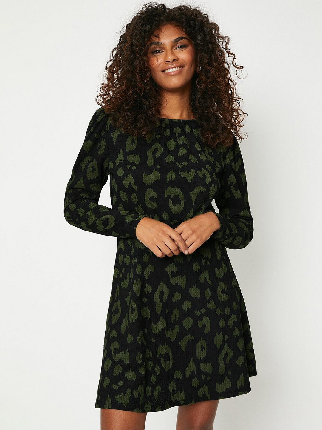 

DOROTHY PERKINS Textured Animal Print A-Line Dress, Black