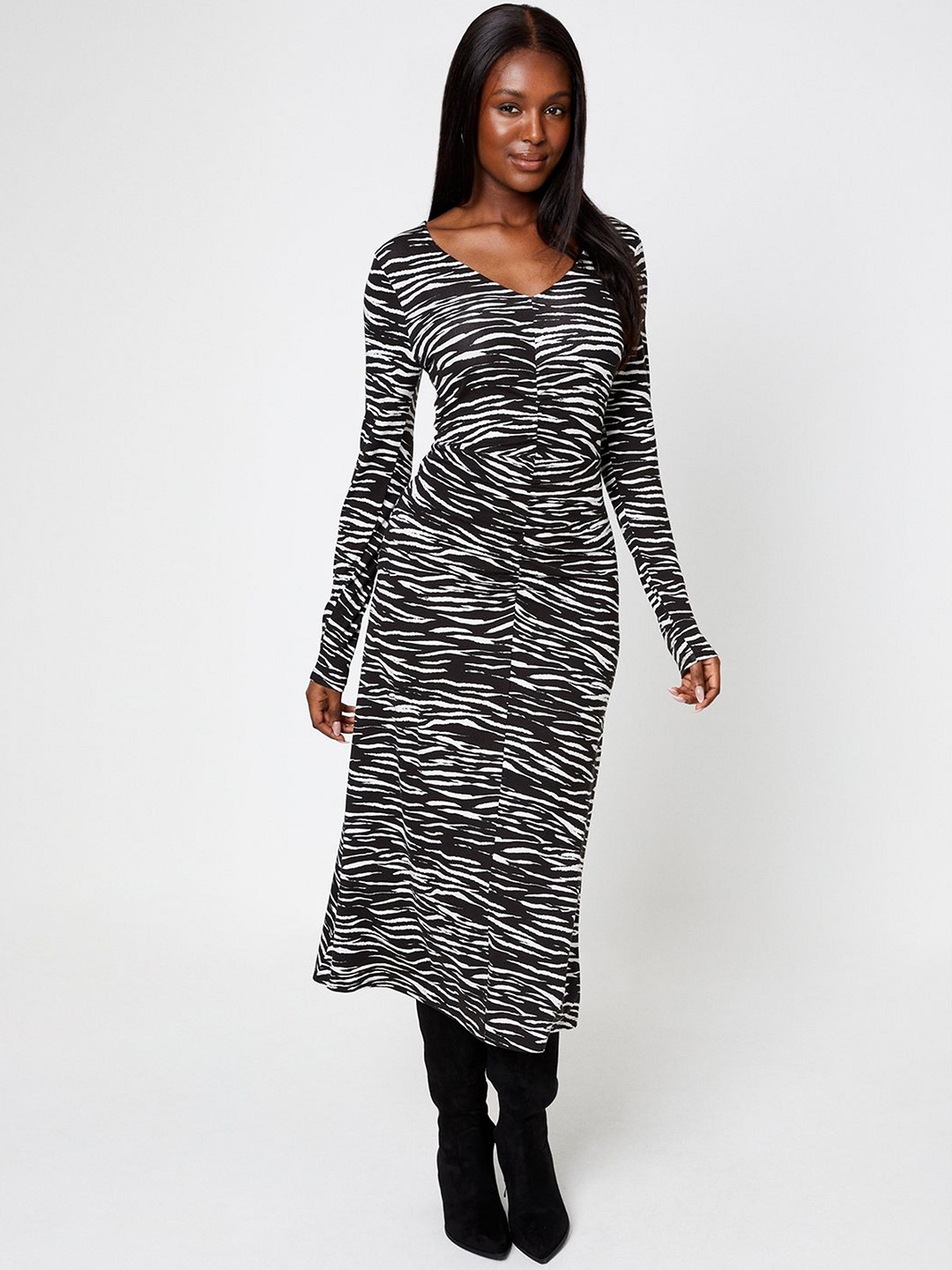 

DOROTHY PERKINS Animal Print A-Line Midi Dress, Black