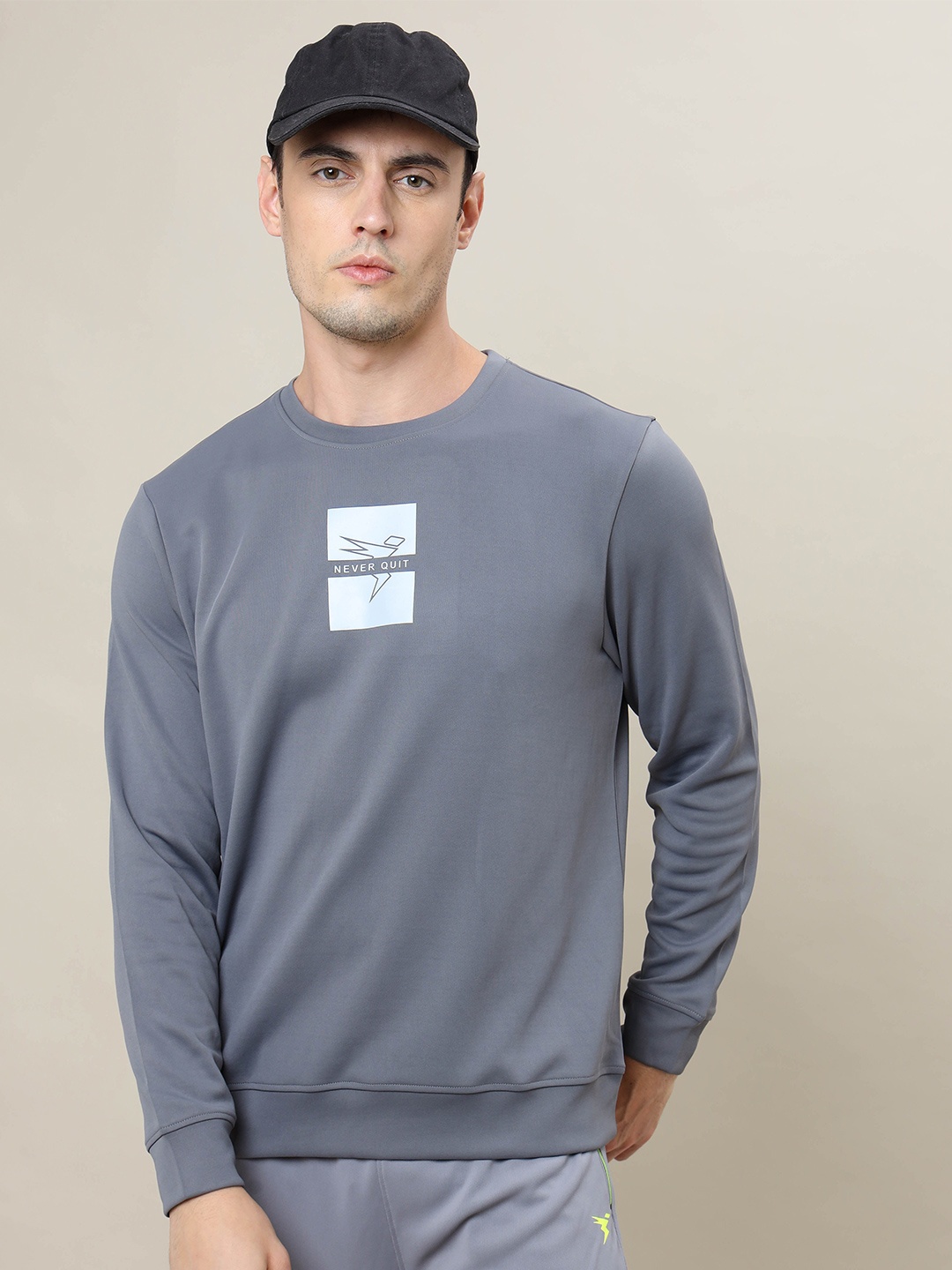 

Technosport Typography Printed Antimicrobial Long Sleeves Pullover, Grey