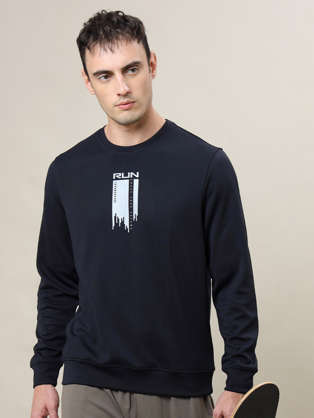 

Technosport Typography Printed Antimicrobial Long Sleeves Pullover, Black