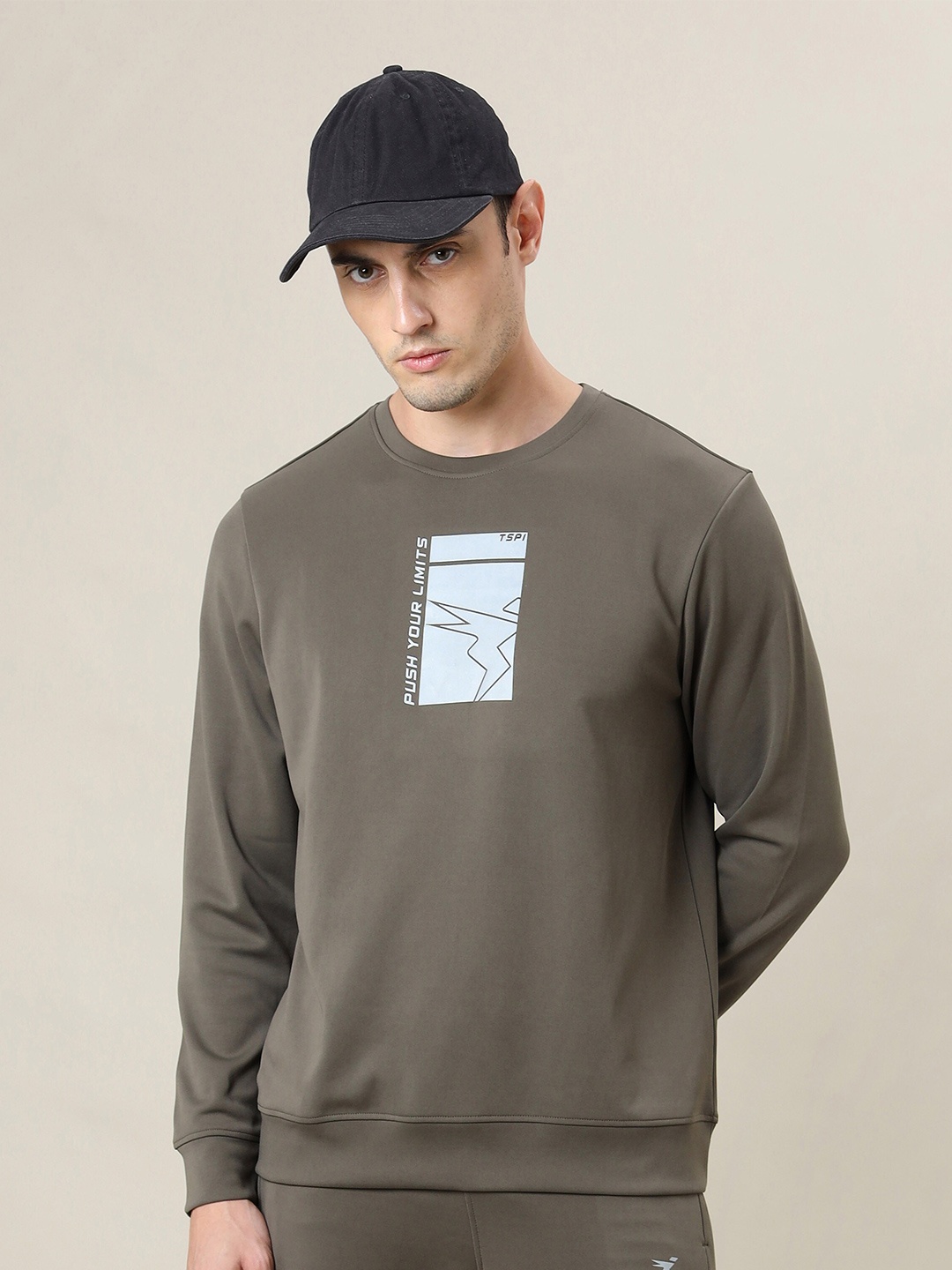 

Technosport Typography Printed Antimicrobial Long Sleeves Pullover, Olive