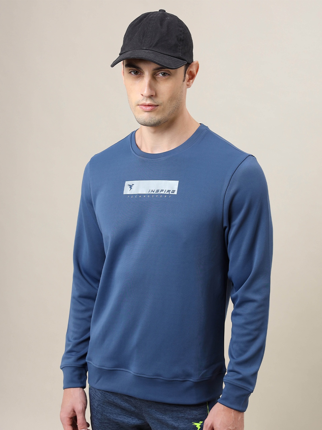 

Technosport Typography Printed Antimicrobial Long Sleeves Pullover, Blue