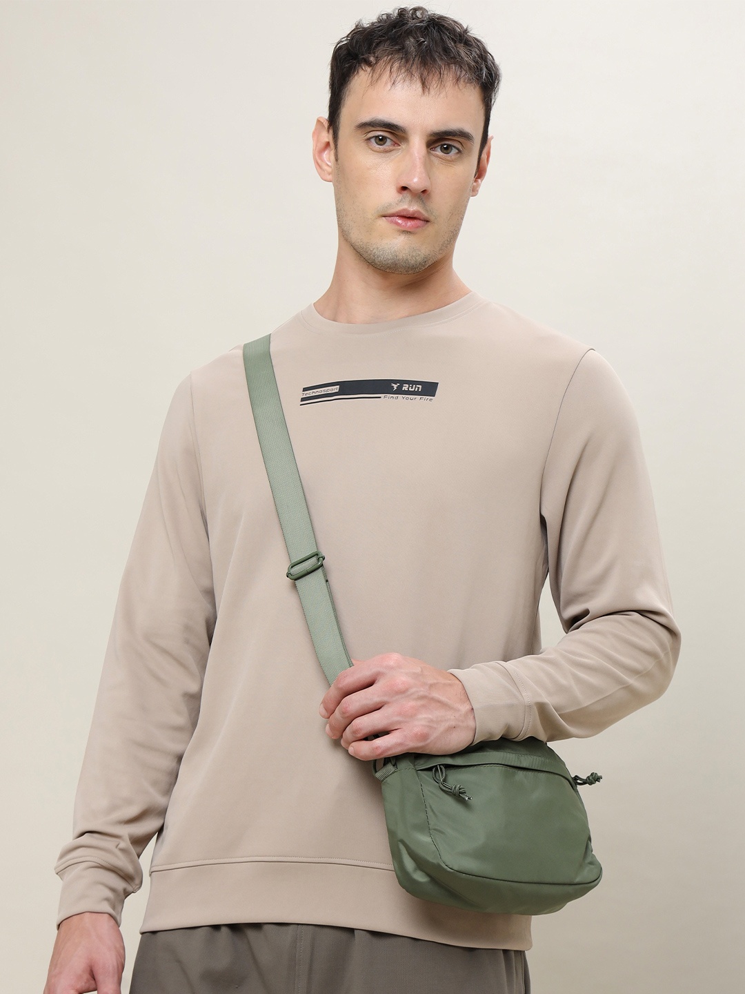 

Technosport Typography Printed Antimicrobial Long Sleeves Pullover, Beige