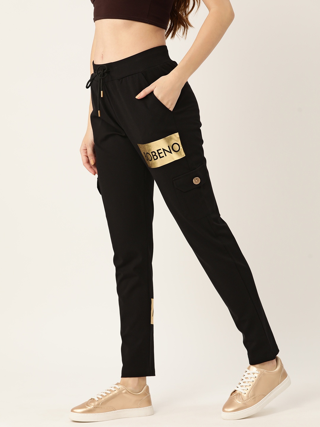 

Bobeno Milano Women Printed Track Pants, Black