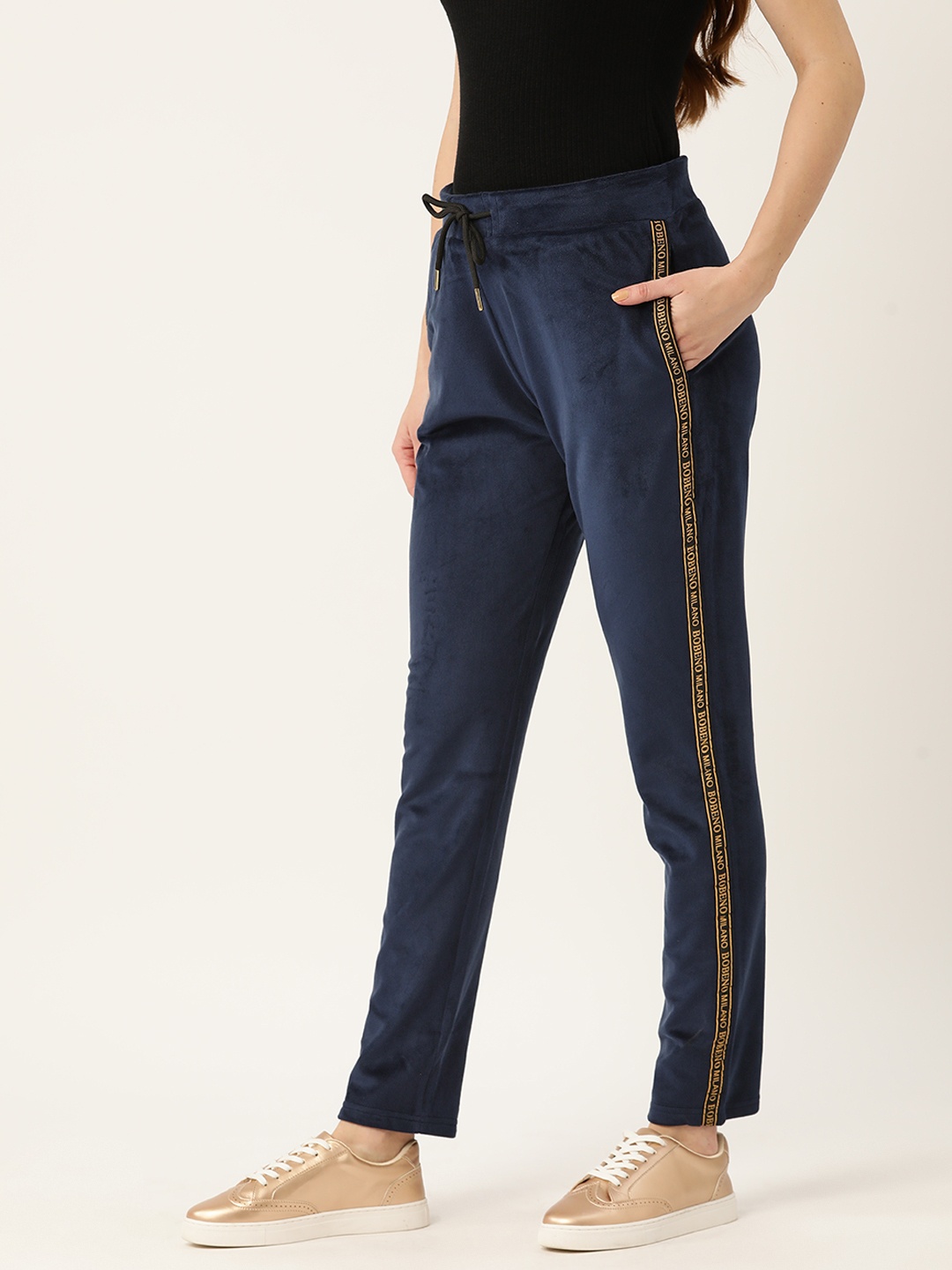 

Bobeno Milano Women Printed Track Pants, Navy blue