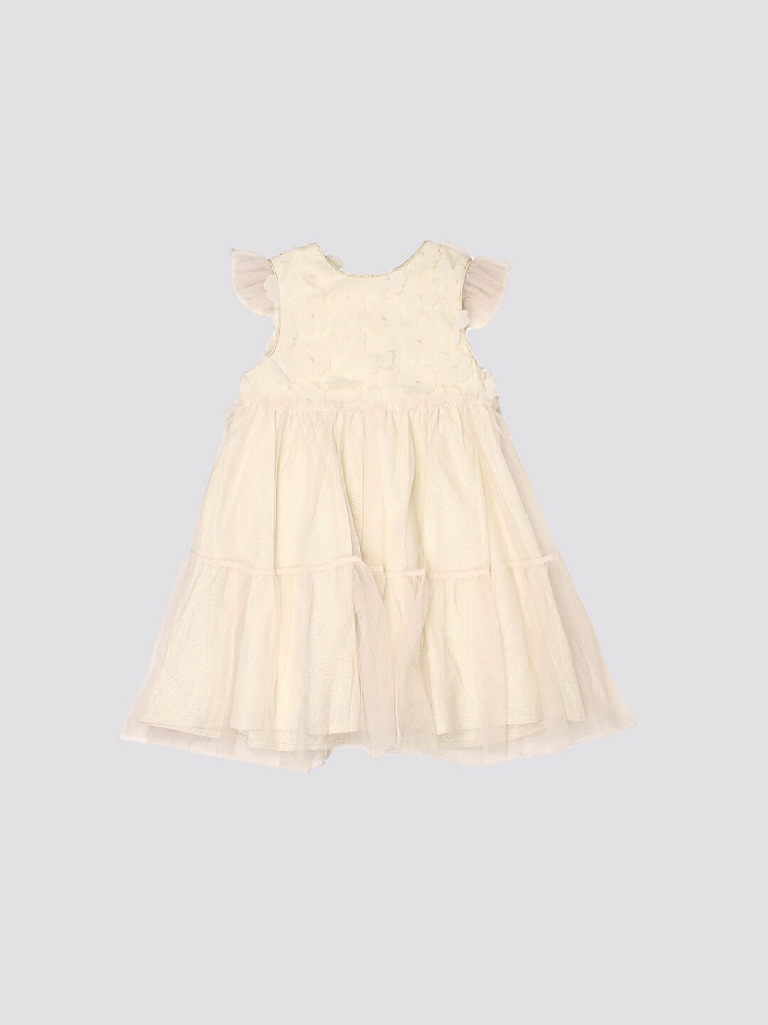 

mothercare Girls Flutter Sleeve Applique Tiered A-Line Dress, Cream