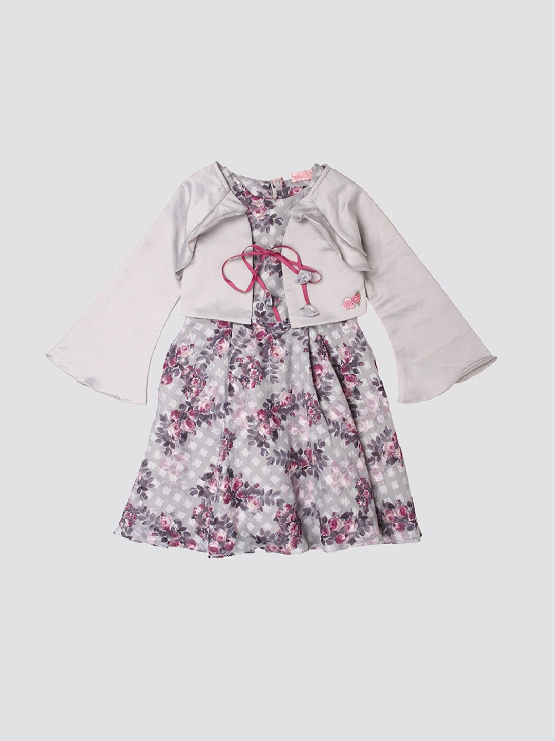 

mothercare Girls Floral Printed A-Line Dress with Shrug, Grey